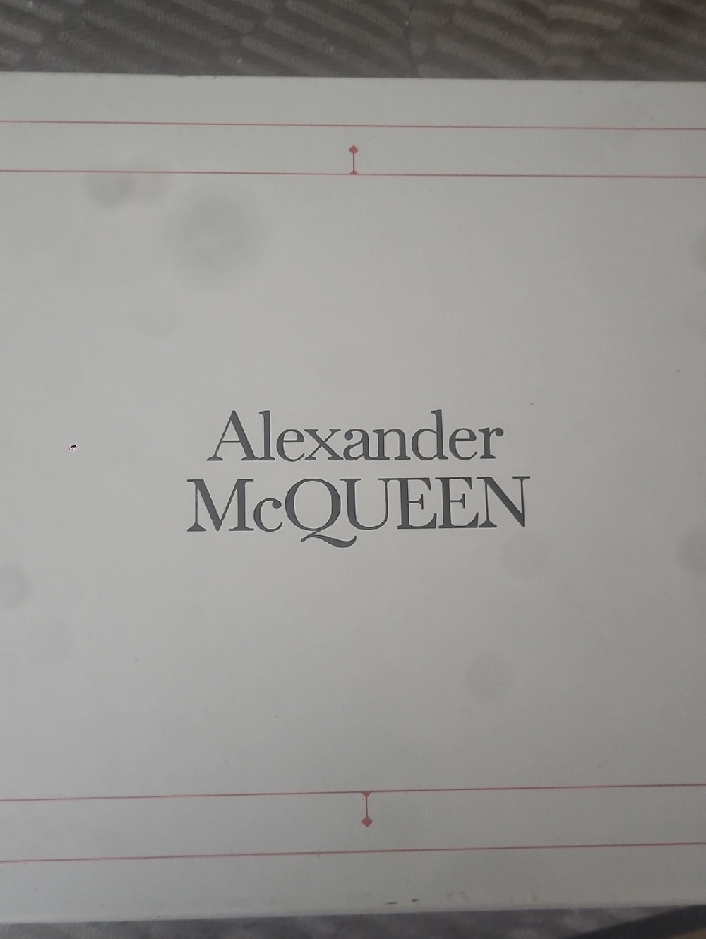 Alexander McQueen White Box with Gray Logo and Red Trim